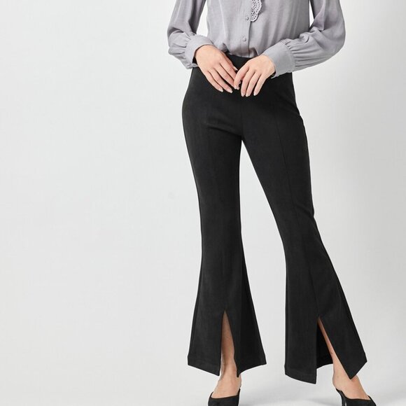 MYSTREE FRONT SLIT DETAILED SUEDE FLARE PANTS - Picture 3 of 4